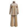 Women's Fashionable Casual Velvet Loose,fitting High,neck Slit Top And Wide,leg Pants Set