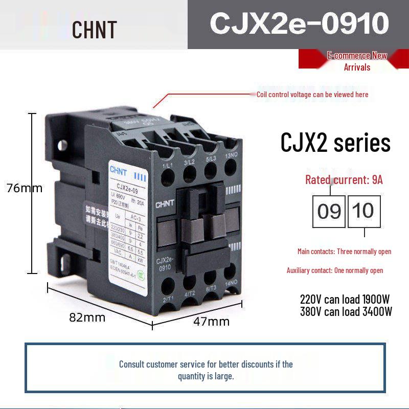 Chint CJX2 AC Contactor Series - 0910/1210/1810/2510/3210 (Voltage: 220V/380V/36V/24V)