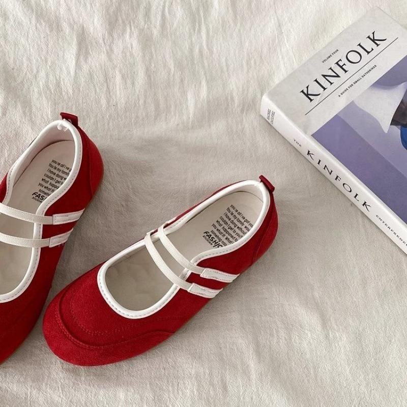 Versatile retro red Mary Jane shoes women's new flat-bottomed ballet sports and leisure shallow mouth single shoes