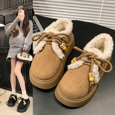 2025 Winter New Foreign Trade Large Size Thick-soled Snow Boots Round Head Velvet Warm Thickened Birkenstock Cotton Shoes Women