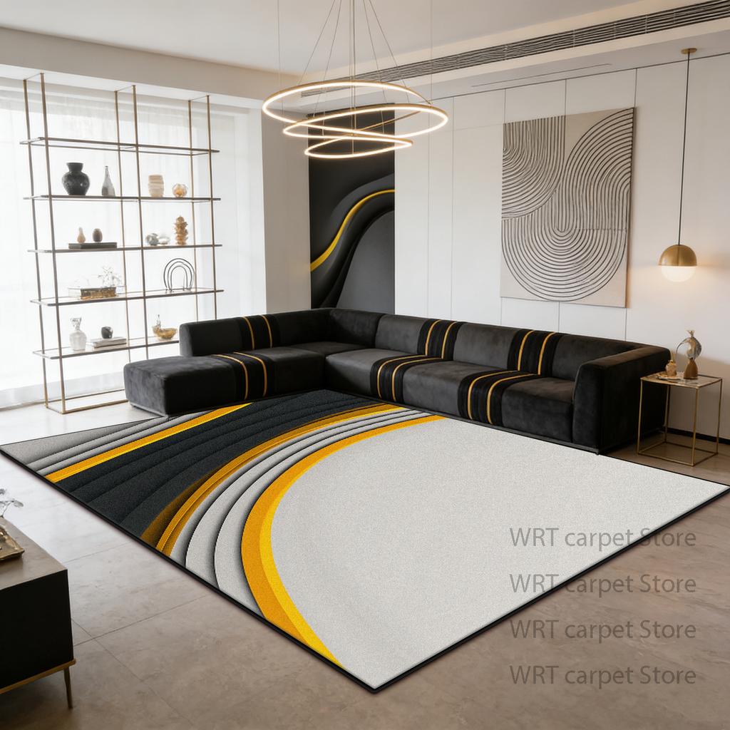 Modern Light Luxury Black Golden Large Rugs Decoration Home Sofa Coffee Tables Living Room Carpet Bedroom Bath Non-slip Foot Mat