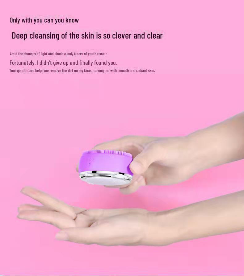 Electric Heated Silicone Face Cleansing & Makeup Removal Brush with EMS and Light Therapy