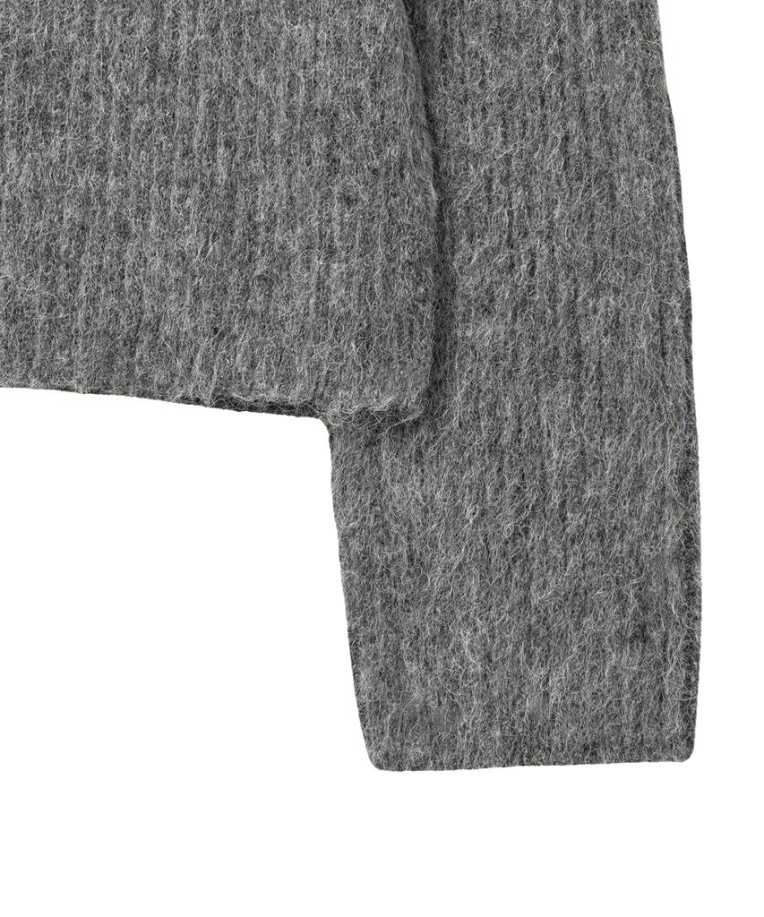 NOIRER Alpaca Boucle Ribbed Zip-Up (Grey)