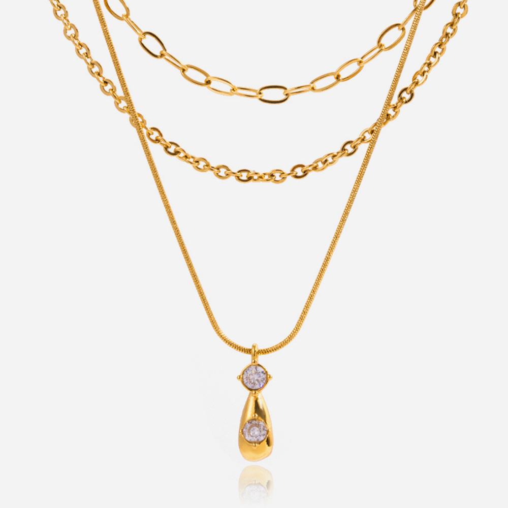 Classic 18K Gold Plated Link Chain Water Drop Pendant Necklace Zircon Beaded Gift Necklace -1 золотой