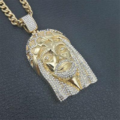 Hip Hop Παγωμένο Bling Κρεμαστό Κεφάλι Ιησού Ανδρικό Χρώμα Χρυσού Ανοξείδωτο Ατσάλι Χριστιανικό Μεγάλο Κολιέ για Άνδρες Θρησκευτικό Κοσμήμα Δώρο