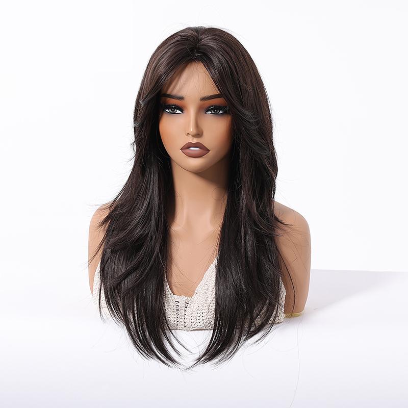 Women's Fashion Long Wavy Wig, Side-Swept Bangs High-Temperature Fiber Synthetic Hairpiece