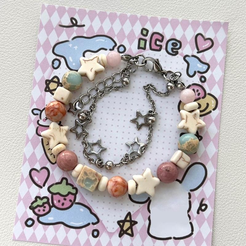 Double Layer Star Bracelet Fashion Aesthetic Charm Bangle Party Jewelry Pentagrams Beaded Bracelet Wristband Gift