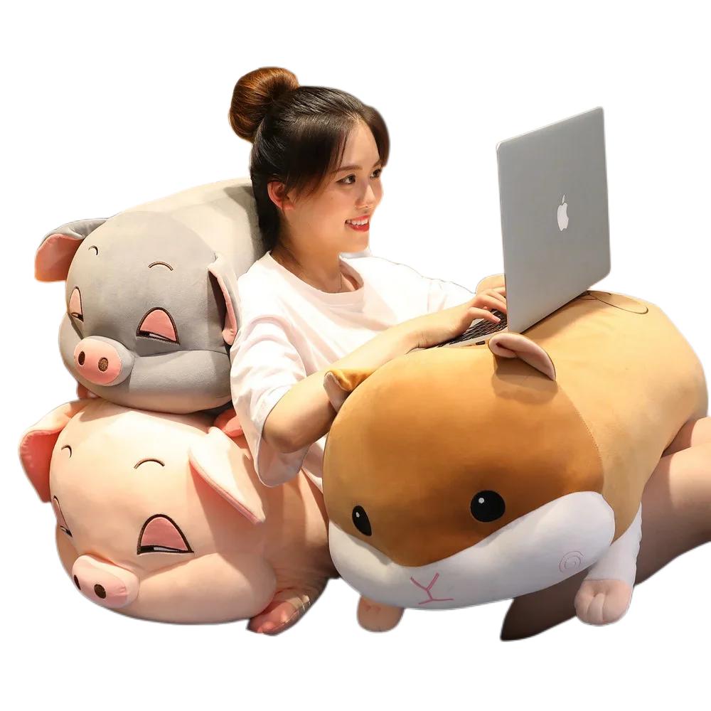 Kawaii Plush Toys Sleeping Pig Animal Crossing Plush Peluche Hamster Pillow Plus Blanket Quilt Air Conditioning Pillow Baby Toys