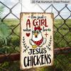 2D Flat, Vintage Aluminum Metal Sign - "A Girl Who Loves Jesus Chickens" Funny Chicken Coop Wall Art - Waterproof No-Fade Indoor/Outdoor Decor