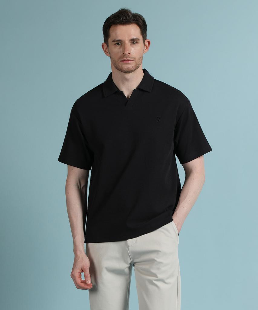PANICALE Navy Johnny Collar Polo Shirt