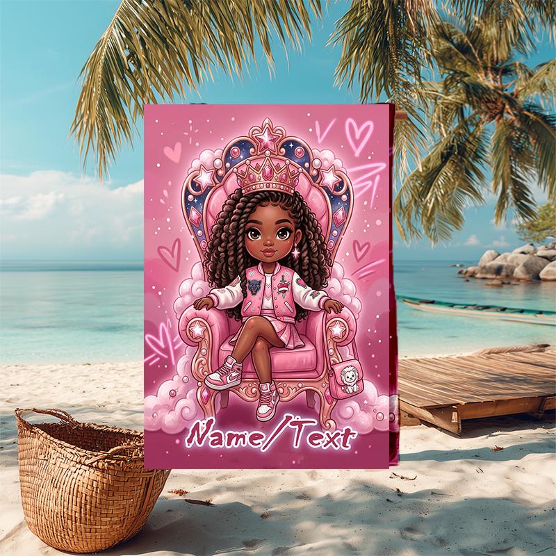 1PC Custom Name Royal Princess Throne Beach Towel Highly Absorbent And Sand-Resistant Towel for Swimming, Pool, Yoga, And Travel Lightweight