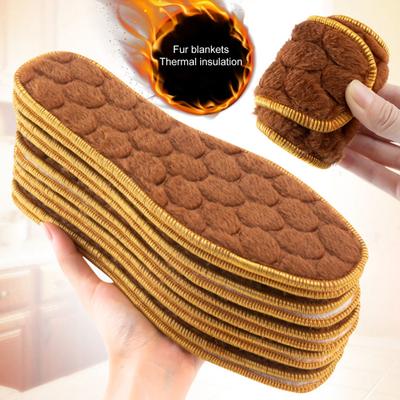 2 Pairs Warm Winter Insoles Thickened Plush Anti-Slip Shoe Inserts Breathable Temperature-Locking Foot Warmers