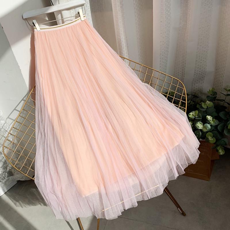 Women's High Waist Black Mesh A-line Midi Tulle Skirt