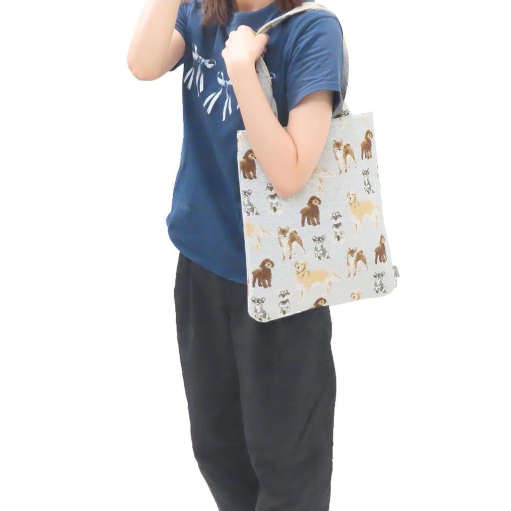Friends Hill Toridori Gallery Gussetless Tote Bag, Many Dog, Gray, BW-103-333