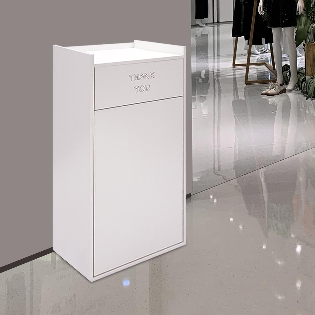 Modern White Wooden Trash Cabinet, Rectangular Freestanding Commercial Garbage Bin W/ 30L Capacity, Garbage Storage Container