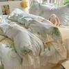 Small Fresh Pure Cotton Four-piece Set Lace Korean Version Princess Style Washed Cotton Bed Skirt Quilt Cover Cream Style Bedding