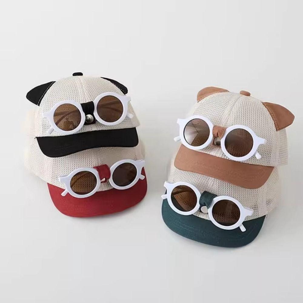 Breathable Children's Hat with Sunglasses Cat Ear Infant Sun Hat Thin Kids Baseball Cap  Running