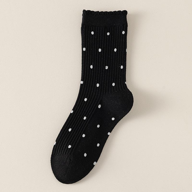 Polka Dot Socks Pure Cotton Medium Tube Socks Spring And Autumn Thin Versatile Cute Lace Polka Dot Stacking Socks Socks Industry