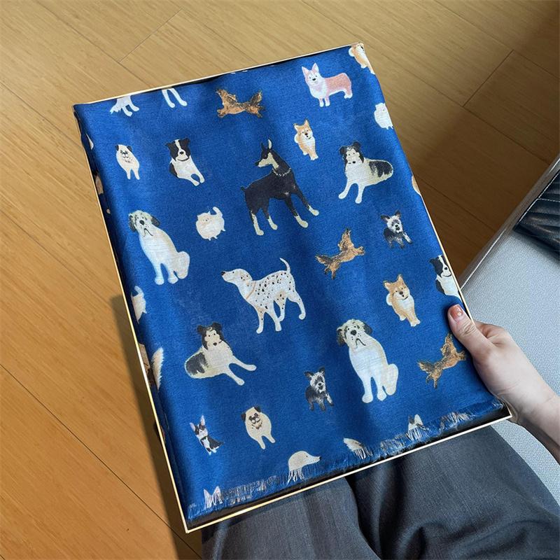 

Роскошный бренд бахрома вискозный шарф женский мультяшный такса пудель собака узор шали и накидки пашмина буфанда мусульманский хиджаб