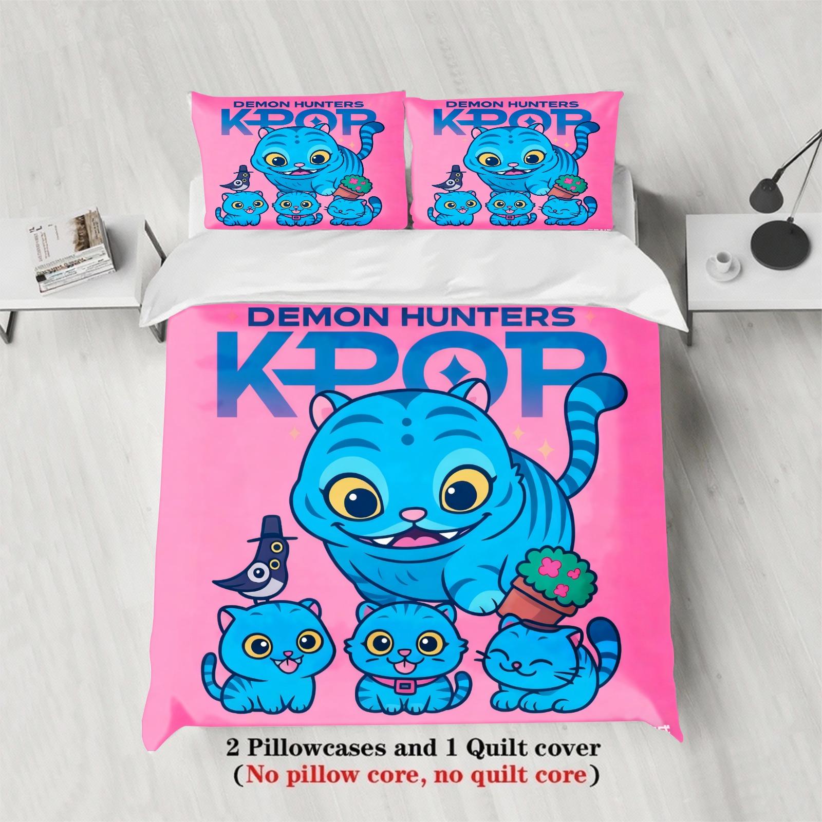 

K pop Huntrix Mira Zoey Rumi Bedding Set Demon Hunters Print Polyester Duvet Cover Kid Girls Gift for Home Decoration EU Twin(135x200cm)