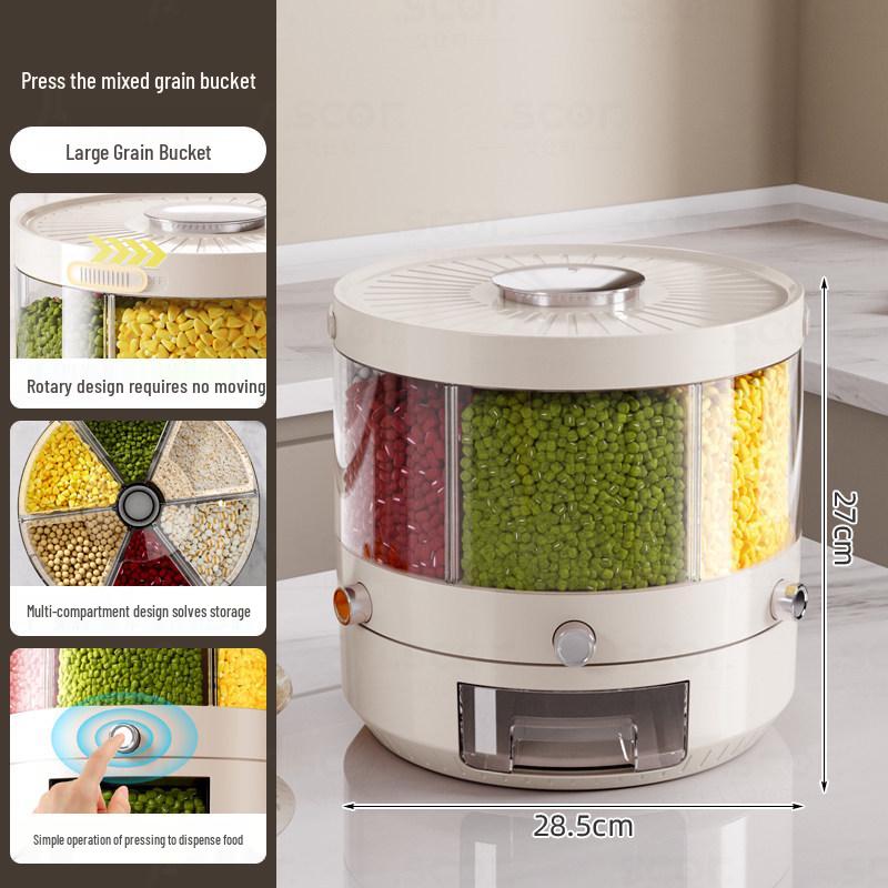 Rotatable Household Rice and Grain Storage Box: Insect & Moisture-Proof, Sealed, Compartmented Bucket