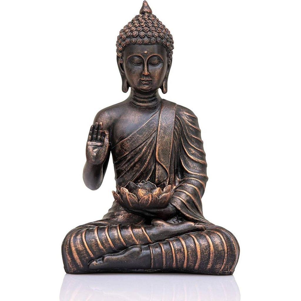 Meditating Sitting Buddha Statue Showpiece Idol Home Decor Living Room Gifts Decorative Showpiece - 27 Cm (Resin, Black, Copper)