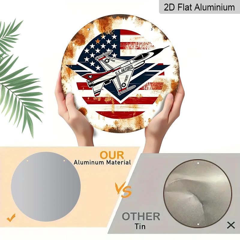 2D Flat, 1pc U.S. Air Force Patriotic Metal Sign, Vintage Flag & Jet Design, Great for 4th of July, Memorial Day, Veterans Day, Patriotic Decor, Man