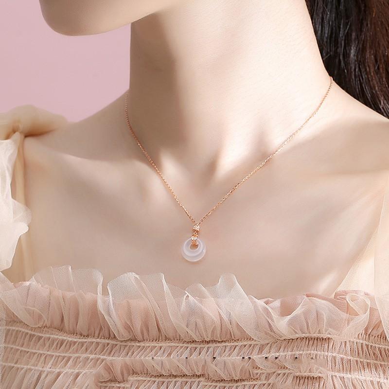 Womens Jade Agate Peace Buckle Necklace Chain Light Luxury Retro Style