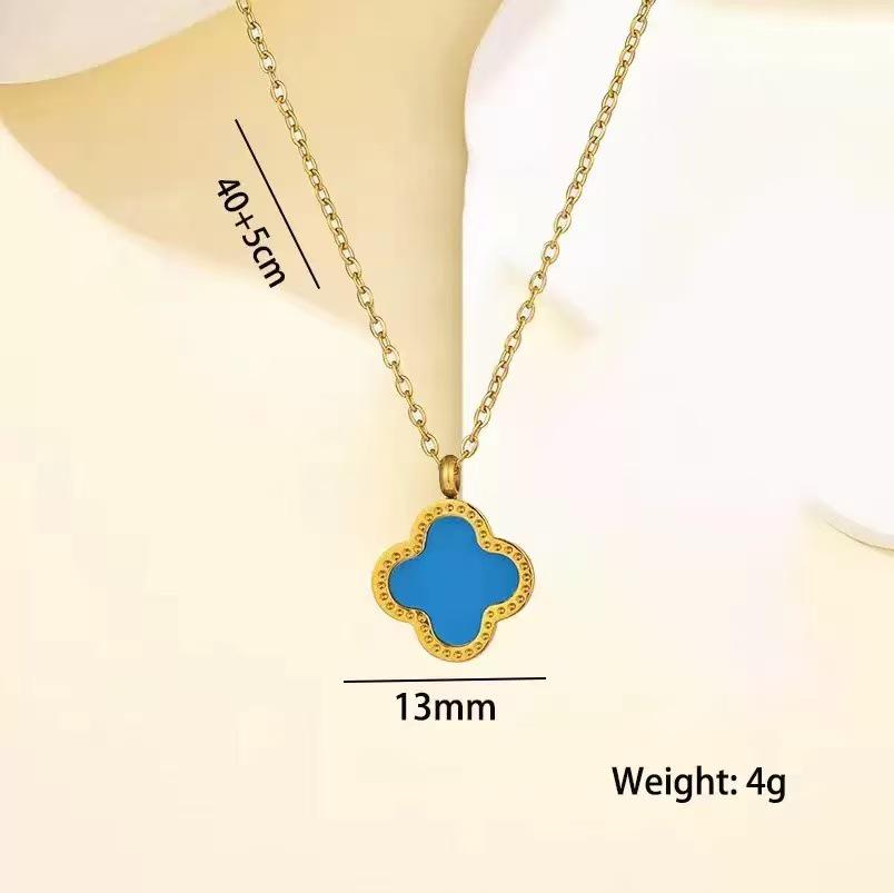 18k Four-Leaf Clover Pendant Necklace for Women - Double-Sided Lucky Charm on Clavicle Chain