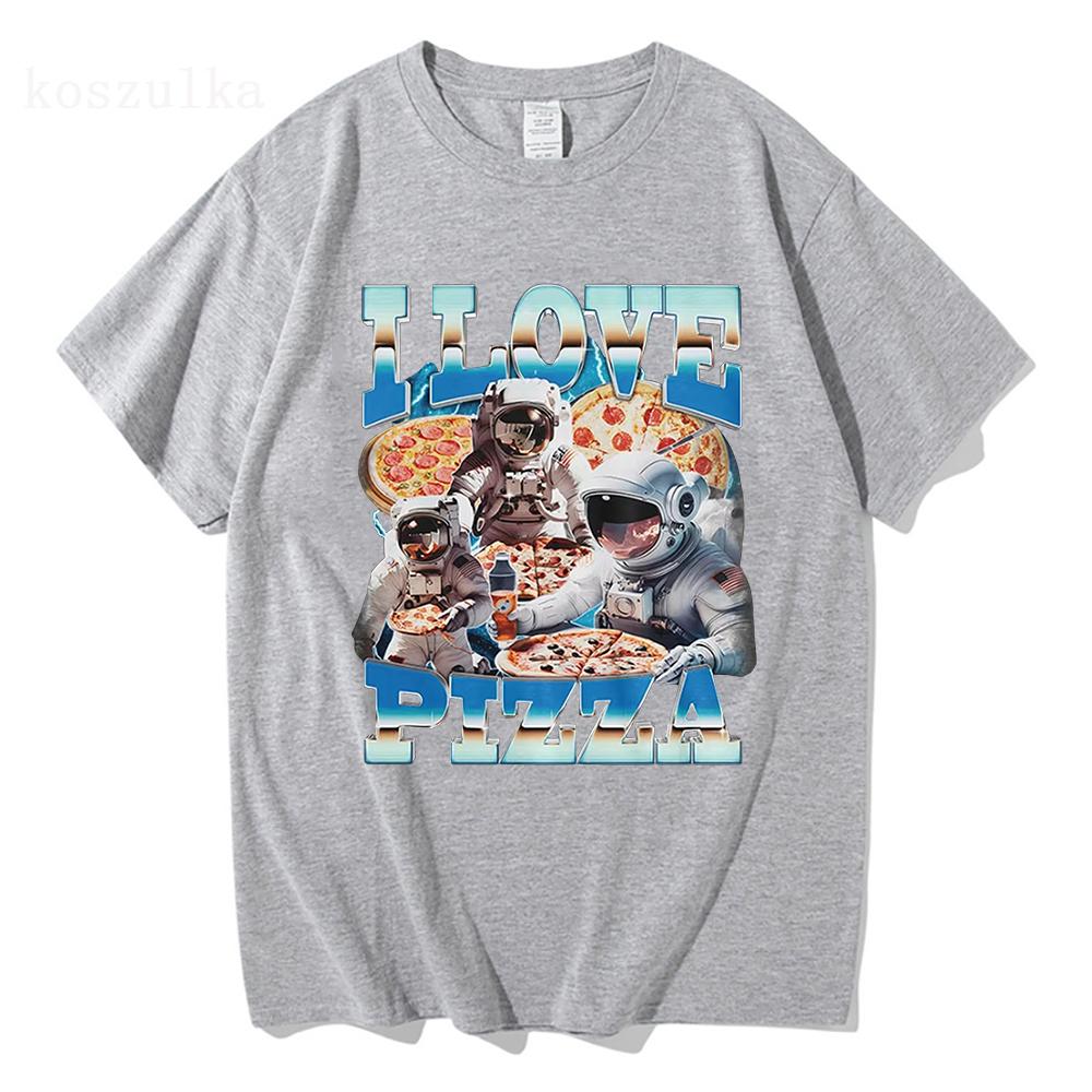 I Love Pizza Funny Meme T-Shirt Astronaut Pizza Lover Graphic Women Fashion Vintage Short Sleeve T-shirts Cotton Casual T Shirt