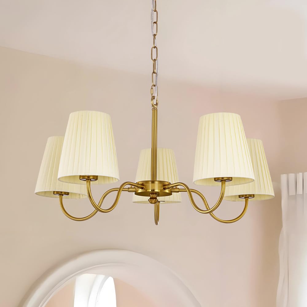 

Chende Pendant Light, Nordic Fabric Shade, Ceiling Lighting Chandelier, 5 Lights, LED Compatible, Brass, Stylish, Classic, Antique Style, for