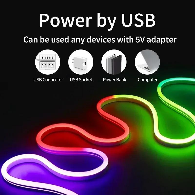 Neon LED Strip Light 1/2/3/5M Silicone Neon Rope Light Music Sync DIY APP Multicolor Chasing Strip Tape for Room Wall Decor