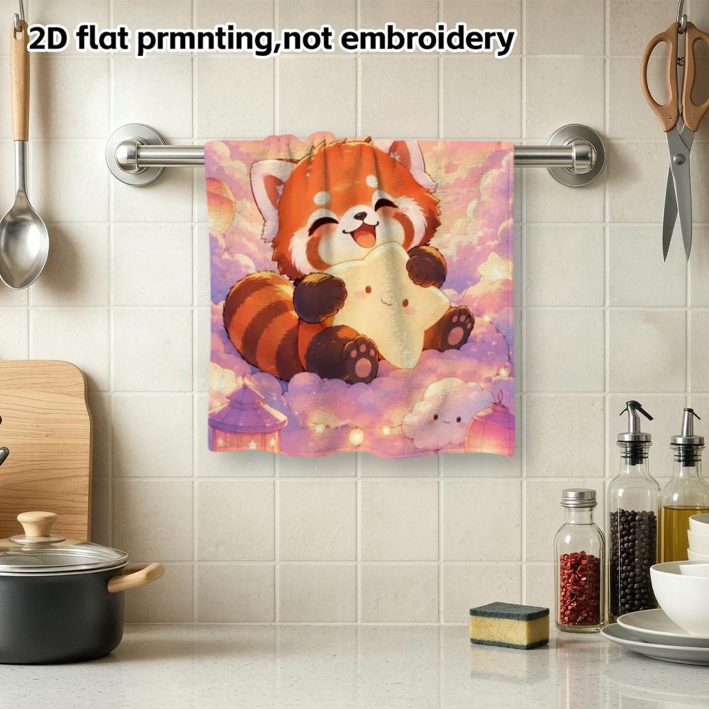 Cute Red Panda Star Printed Towel, Super Absorbent Soft Bath Towel