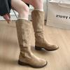 Coarse Heel High Heel Brown Short Boots Children's 2025 New Spring and Autumn Stacking Boots Western Cowboy Sichuan-Tibet High Boots Martin Boots