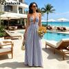 Novedades Vestido de Rayas con Cuello en V para Mujer - Rebajas Vestido Maxi sin Mangas