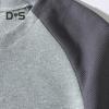 Frühlings- und Herbstoberteil für Herren, normale Passform, Farbblock-Langarm-T-Shirt, geknöpfter Rundhalsausschnitt, Patch-Dekor, lässiges Sport-Party-T-Shirt