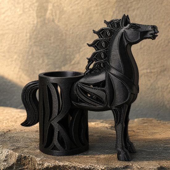 Horse-Shaped Pen Holder, 3D Printed Pencil Cup, Multi-functional Desktop Organizer for Home Office Supplies