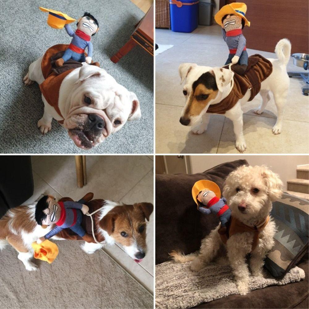 Funny Dress Up Pet Costume Halloween Cosplay New Year Outfit Trendy Cowboy Rider Dog Costume