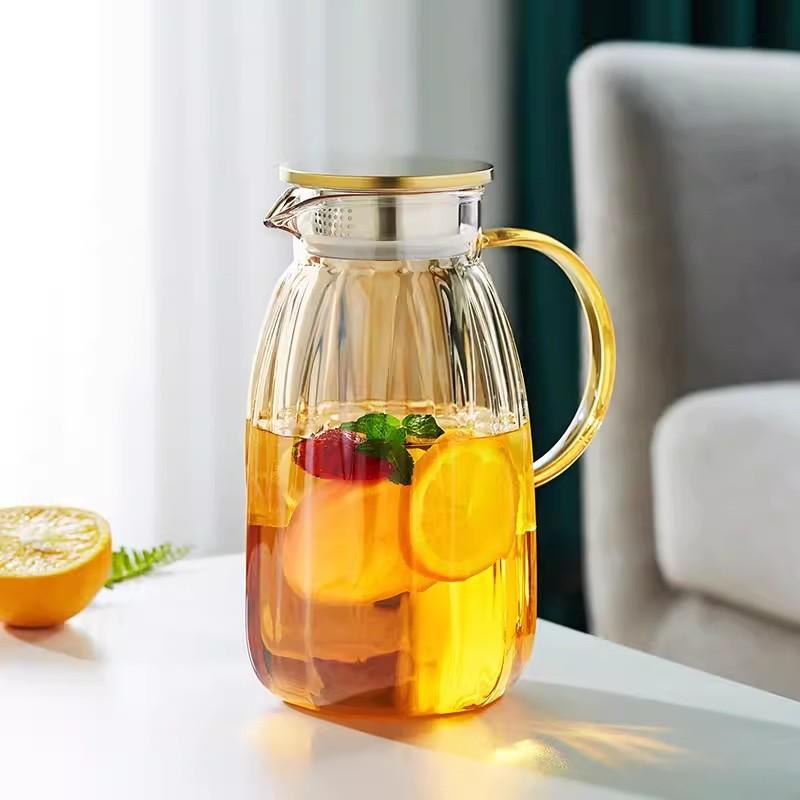 

Стеклянный чайник для холодной воды Большой емкости Металлическая крышка Бытовой Прозрачный набор Устойчивый к высоким температурам и трещинам Чайник для холодной воды