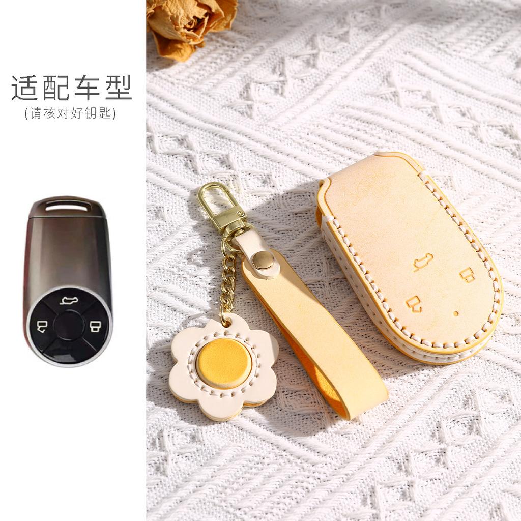 Genuine Leather Auto Key Fob Cover Case Fit For GWM Haval Series H6 Series M6 Ora Good Cat White Cat Iq Car-Styling Mount Housing Protective Auto