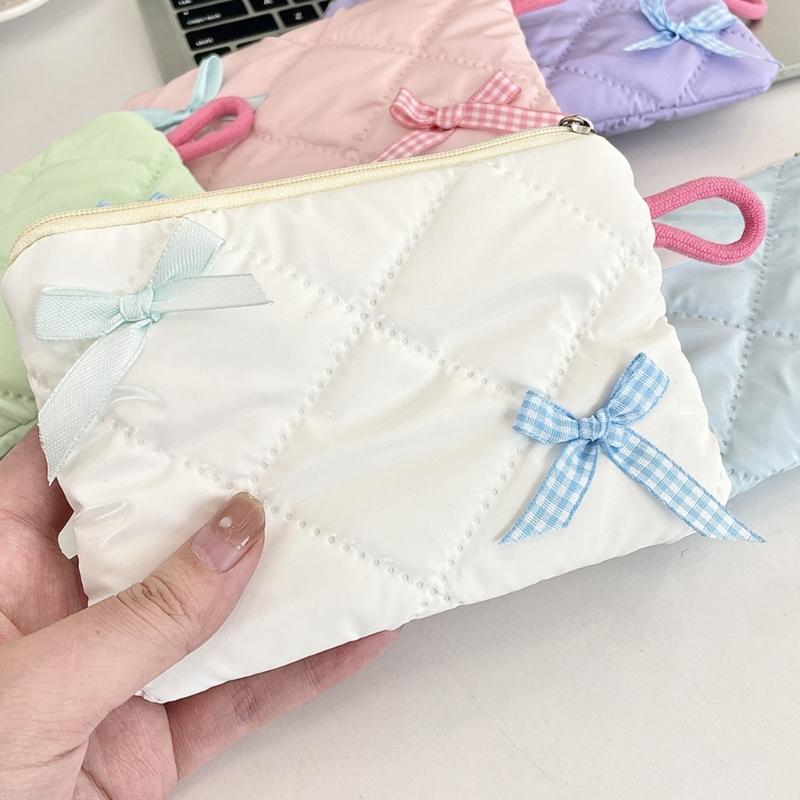 Polyester Bowknot Cosmetic Pouch Versatile Portable Organizers for Travel and Daily Accessories