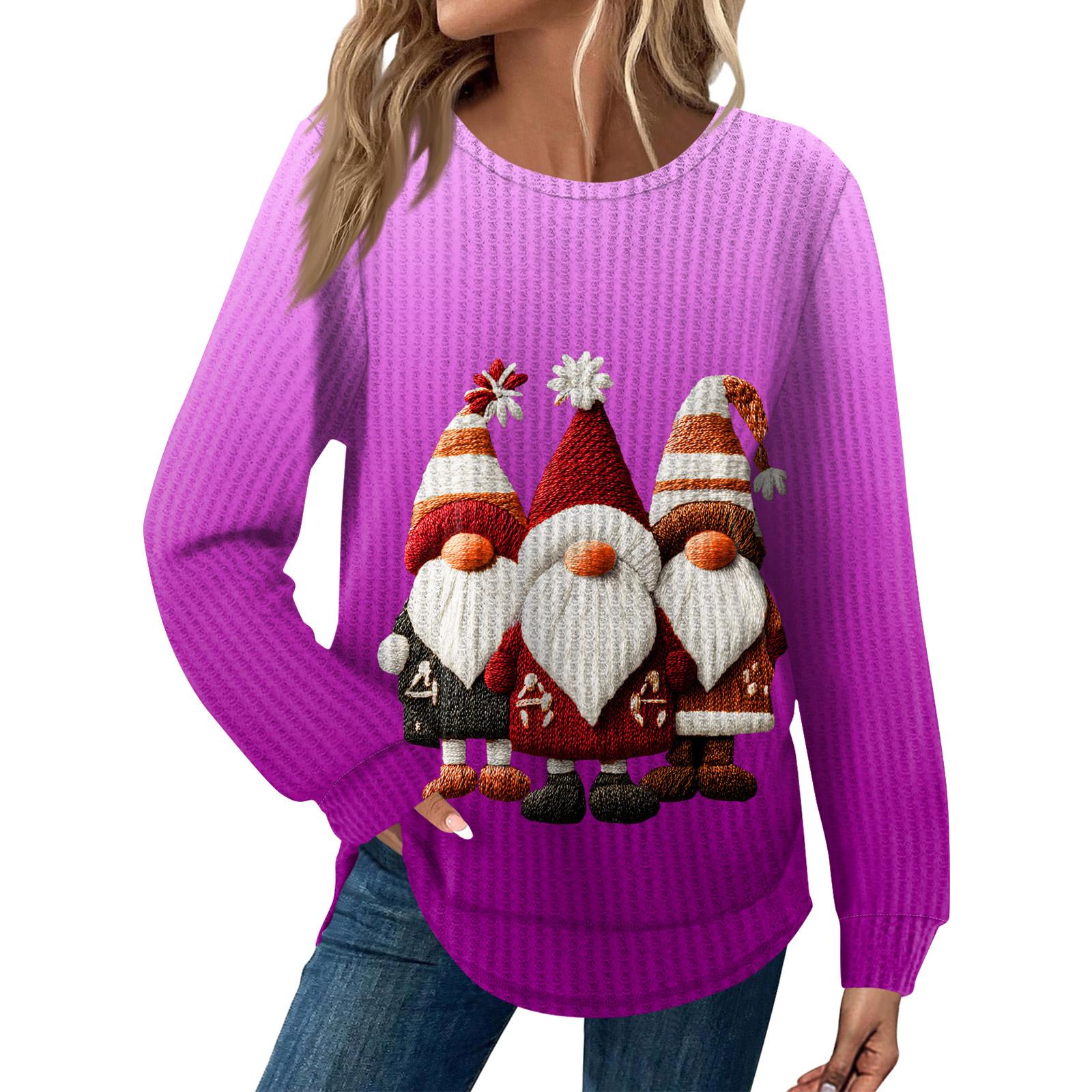 

Женская мода Рождественский свободный топ с длинным рукавом и круглым вырезом S фиолетовый