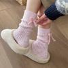 Dotted Yarn Wool Bow Woolen Socks Thickened Warm Solid Color Mid-Tube Cashmere Stack Socks