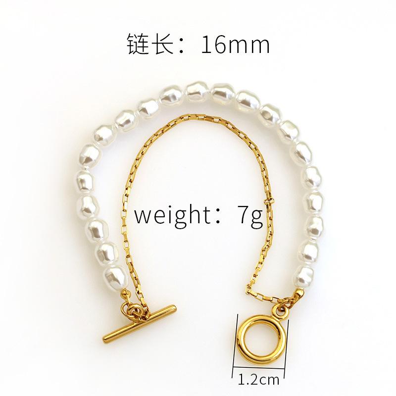 Pearl Double-Layer Ot Buckle Bracelet Women S Retro Long Box Boy Chain Splicing Baroque Pearl Jewelry