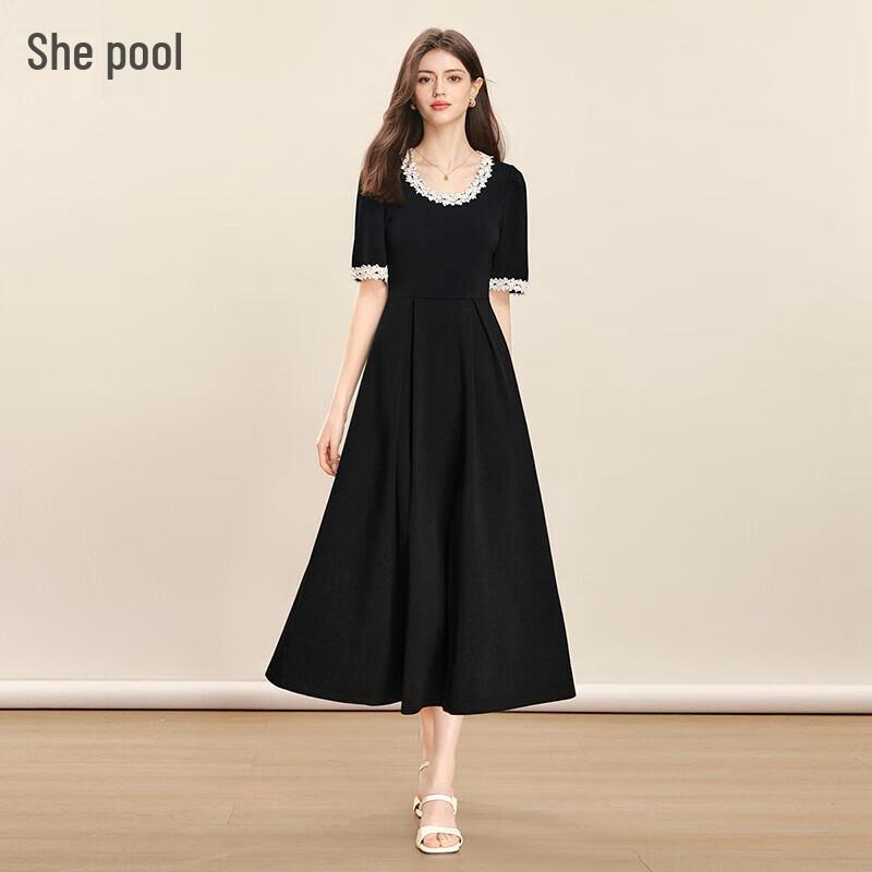 

Elegant High-Waist Contrast Round Neck Midi Dress L