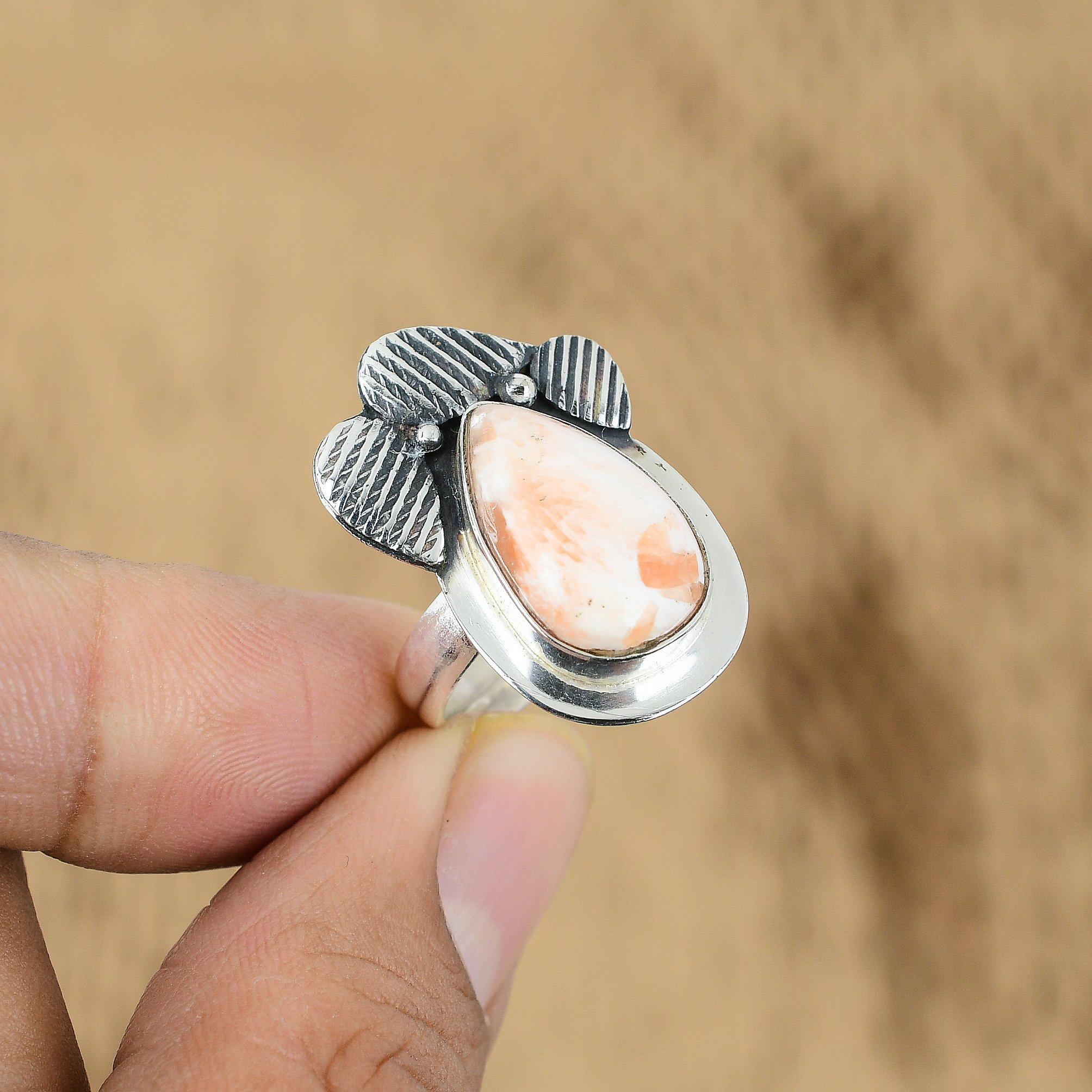 

925 Sterling Silver Pear Scolecite Gemstone Trendy Solitaire Unique Ring Jewelry Yes