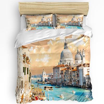 Venice Building Water Boat Sunset Duvet Cover 3pcs Bedding Set Home Textile Quilt Cover Pillowcases Bedroom Bedding Set No Sheet