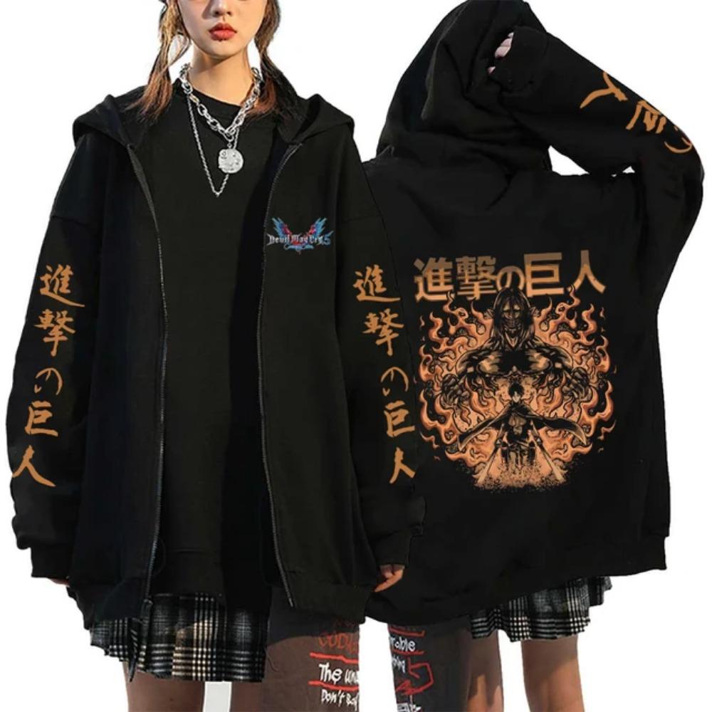 2025 Women's Sportswear Paired with Anime Hooded Warm Zipper Sweater Printed Original Design