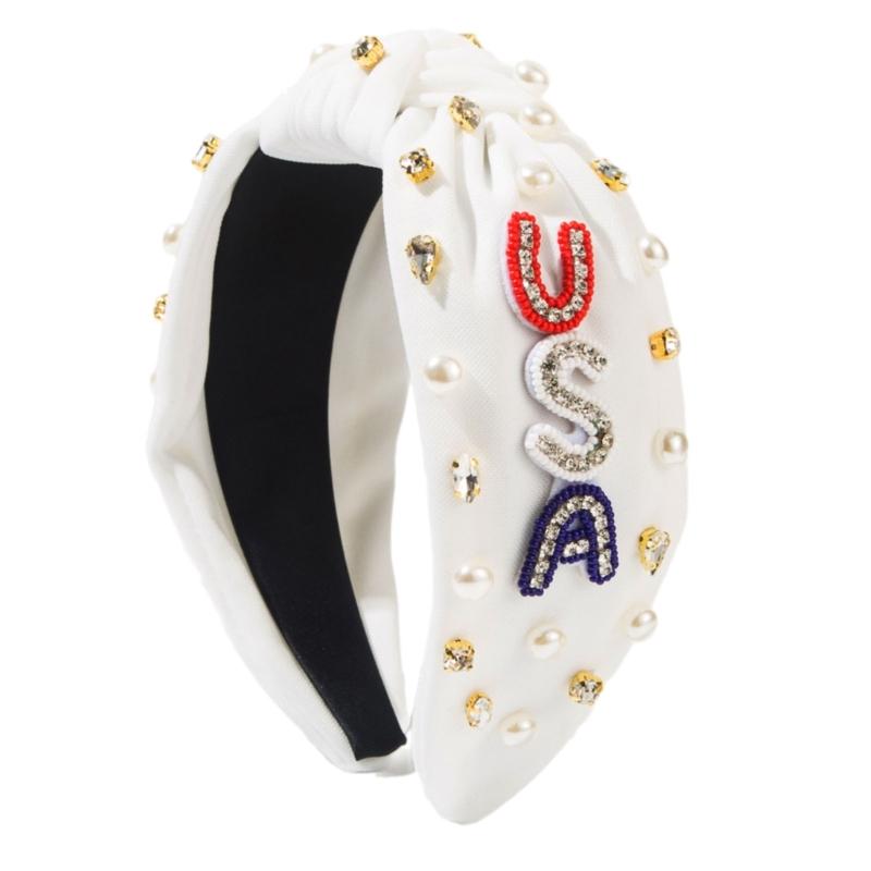 

Ободок для волос с шипами и стразами, широкий, узловой, удобный, для празднования Дня независимости белый