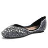 Single Shoes Women's Summer Full Rhinestone Boat Shoes Summer New Shiny Flat Shoes Square Head Ladyshoes Women's Fashion Single Shoes Versatile
